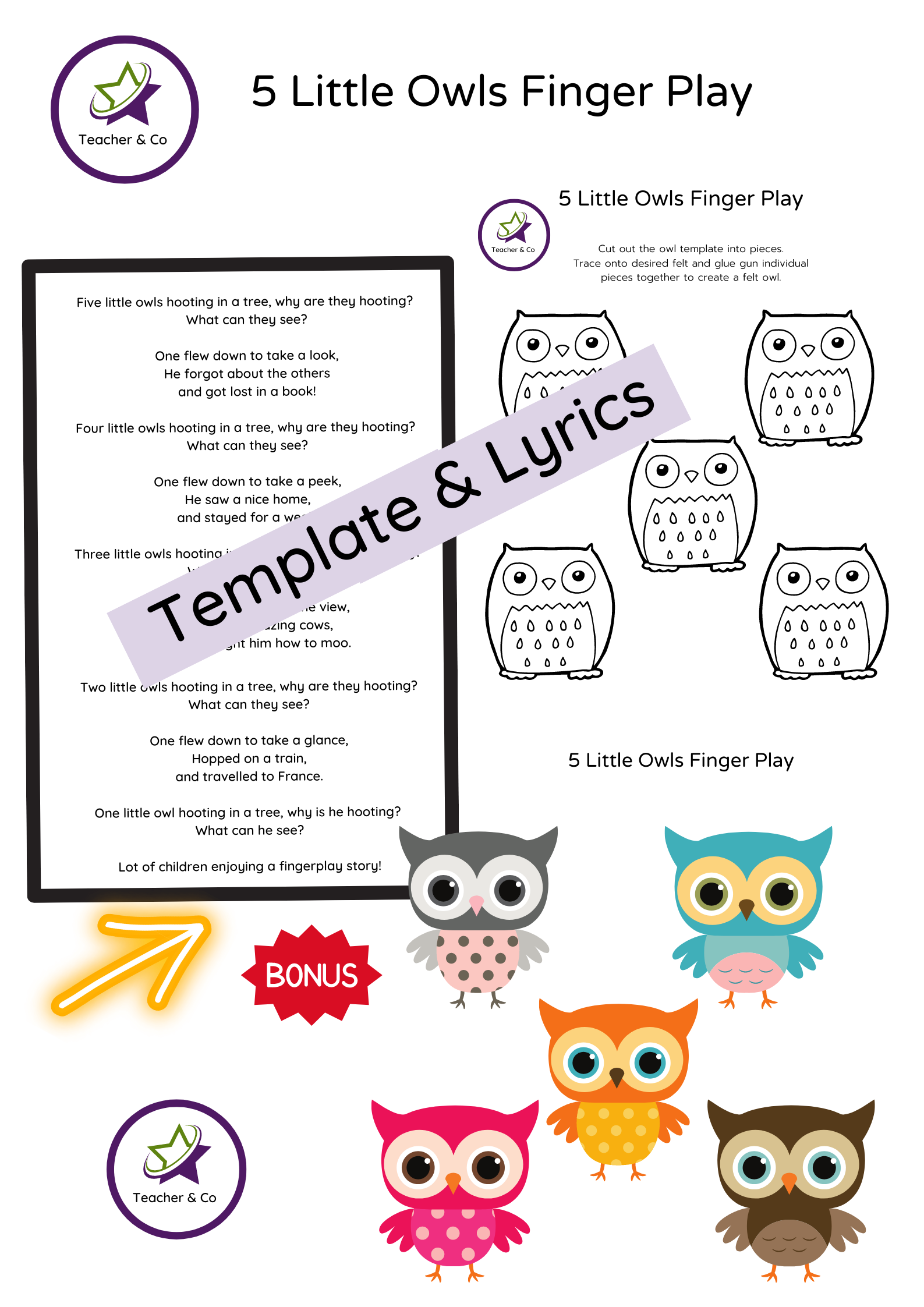 5 Little Owls Finger Play and Rhyme